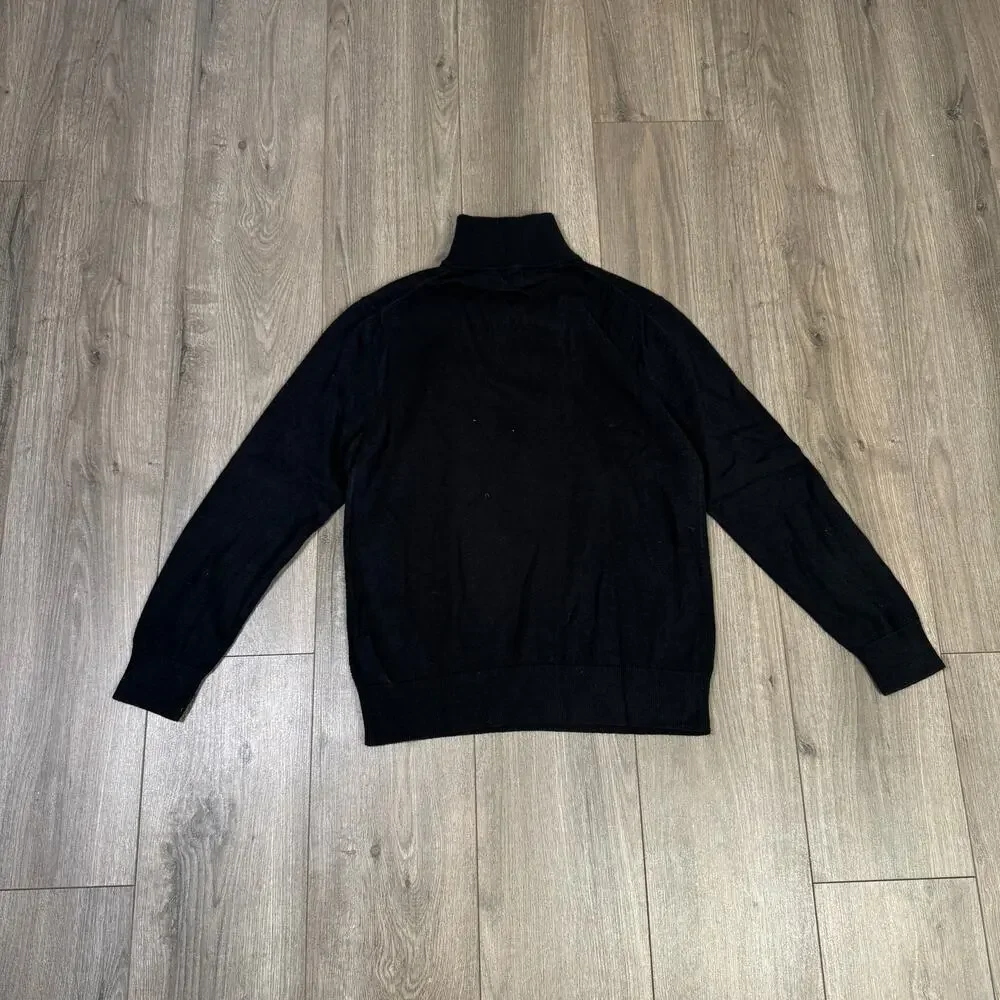 J.Crew Cotton Half-Zip Sweater Mens M Black Pullover Ribbed Trim Zipper BF091 LS